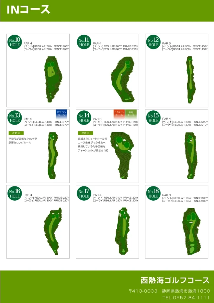 西熱海ゴルフコースのコースマップ（INコース）